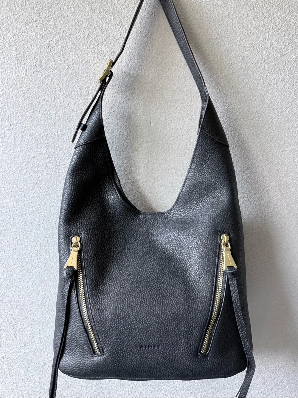Aimee Kestenberg Doral Hobo Black Pebbled Leather with Gold Zippers